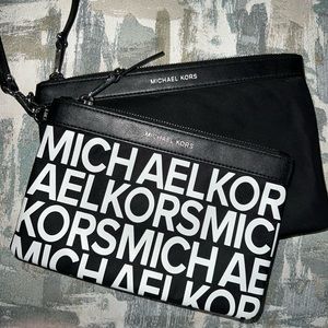 Michael KORS Black And White Large Travel Pouch Duo